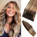 Human Hair Clip in Extensions, Real Hair Extensions Clip in Human Hair Extensions 20 Inch Balayage Brown to Blonde Extensions Clips on Hair 7pcs 70G (#4P27)