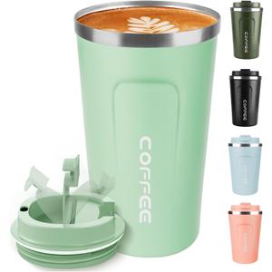 Travel Coffee Mug 12oz: Insulated Coffee Cups with Leakproof Lid, Reusable Travel Mug to Go with Seal Lid, Vacuum Stainless Steel Tumbler for Hot/Cold Drinks (Celadon Green)