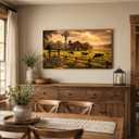 Fochorlo Farmhouse Barn Wall Art 20x36 Inch, Rustic Country Farm Landscape Canvas Print with Windmill and Cows, Vintage Rural Wall Decor for Living Room Kitchen