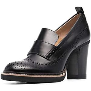 YDN Women Chunky High Heels Round Toe Oxford Loafer  Size 10 US, Black