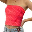 Floral Mesh Tube Bandeau Top Women 2025 Reversible Foldover Sleeveless Strapless Tank Y2k Summer Going Out Crop Tops