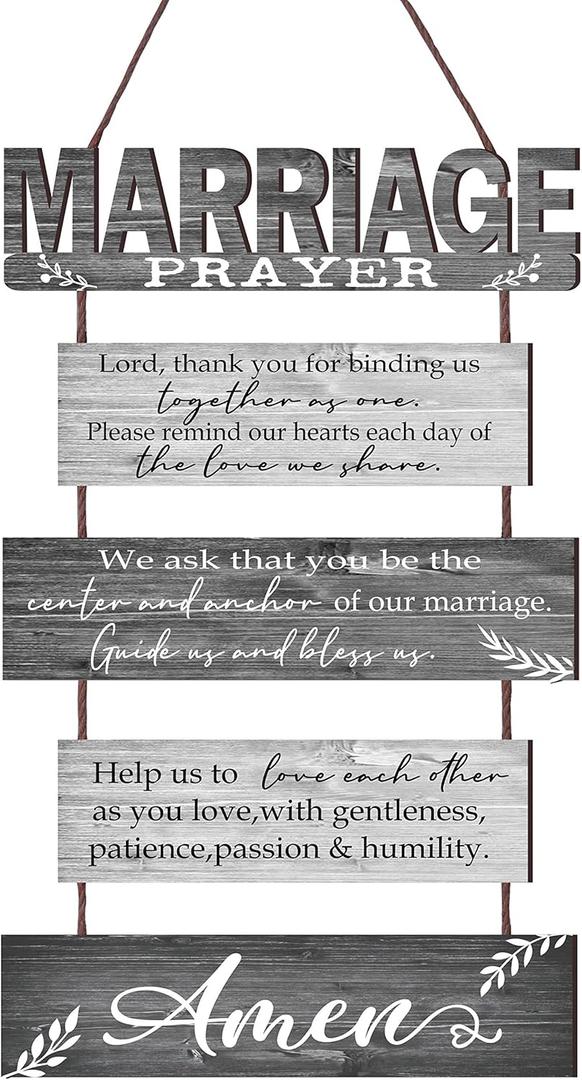 Marriage Rustic Sign with 5pcs Panels Strung Together - Bridal Shower Gift for Couples Wife Husband - Christian Religious Inspiring Home Decor Newlywed