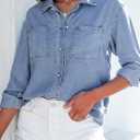 Sidefeel Women's Denim Shirts Button Down Jean Shacket Spring Outfit 2025 Long Sleeve Chambray Blouse Top (Medium, Light Blue)