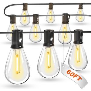 luckystyle 60FT LED Outdoor String Lights with 16+1 Edison Shatterproof Waterproof Bulbs, 2700K Commercial Grade Patio Lights, Heavy Duty Outside Hanging Outdoor Lights for Garden Porch Deck Decor