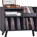 Record Player Stand, Large Record Player Table Cabinet with Open Vinyl Storage and Display Shelf Holds up to 350 Albums, Mid Century Wood Turntable for Living room (Black)