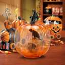 Afirst Halloween Decorations Indoor Lighted Halloween Fall Pumpkins Illuminated Glass Pumpkin with Skull Crow for Thanksgiving Fireplace Tabletop Party Home Bedroom Decor Gift