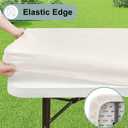 misaya Rectangle Vinyl Tablecloth, 6 Foot Elastic Fitted Table Cloth with Flannel Backing, Waterproof Wipe Clean Table Cover for Camping, Picnic, Dining, Buffet Parties (Beige, 30" x 72")
