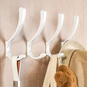 saffruff 4 Pack White Large Wall Hooks Hanging Heavy Duty, Coat Hanger Hook Wall Mounted, Screw in Metal Door Hooks for Hanging Coats, Backpack, Purse, Towel