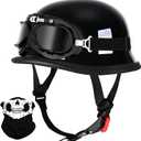 German Style Skull Cap Adult Men Women Half Shell Helmet, DOT Approved Retro Face Helmet for Cruiser Scooter Chopper (Medium, Bright Black)