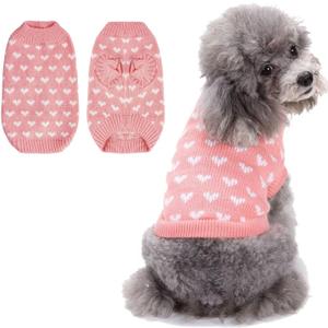 Dog Sweater, Knitted Heart Pattern Puppy Sweaters for Small Medium Large Dogs, Girl Boy Autumn/Winter High Elasticity Comfortable Pet Clothes, Christmas Holiday New Year Pet Outfit(Pink, L)