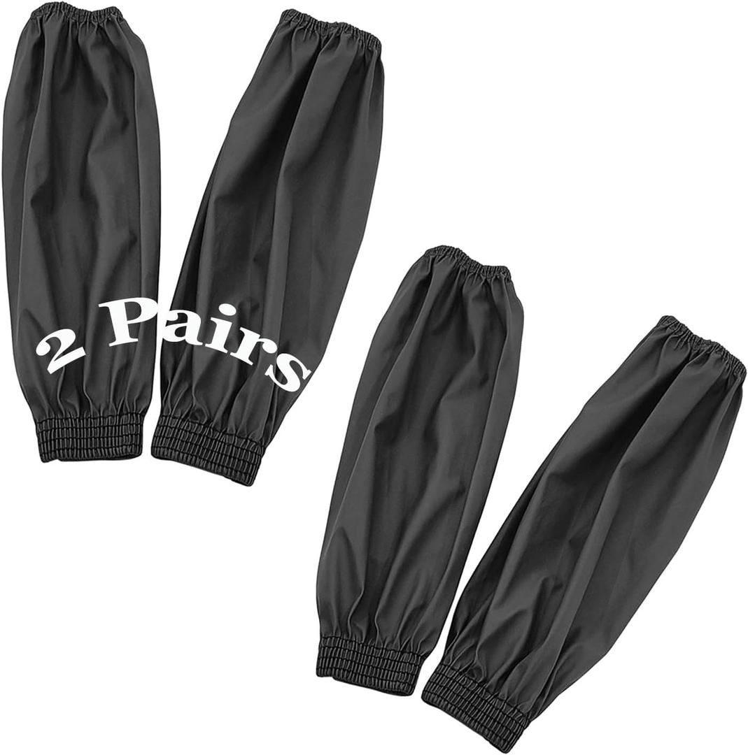Yzurbu 2 Pairs Arm Sleeves Covers, PU Oversleeves Protector for Arm with Four-Needle Elastic Cuffs, Waterproof, Oilproof, Acid and Alkali Resistant Black