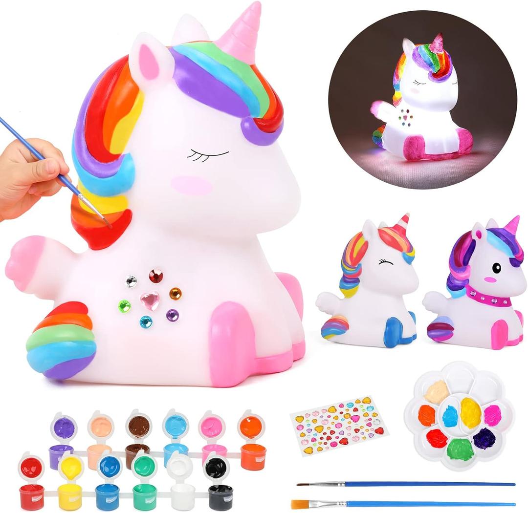 Вededa Paint Your Own Unicorn Night Light Art Kit, Arts and Crafts for Kids Ages 4-8,Unicorns Gifts for Girls Painting Kit Unicorn Toys for Kids 4 5 6 7 8 9 10 11 12+ (1Pc)