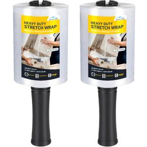 Clear Plastic Wrap For Moving - Industrial Packing Wrap Roll 80 Gauge 5.1" x1000ft Stretch Wrap For Moving With Plastic Handle, Durable Self-Adhering Packing, Heavy Duty Shrink Wrap Pack of 2