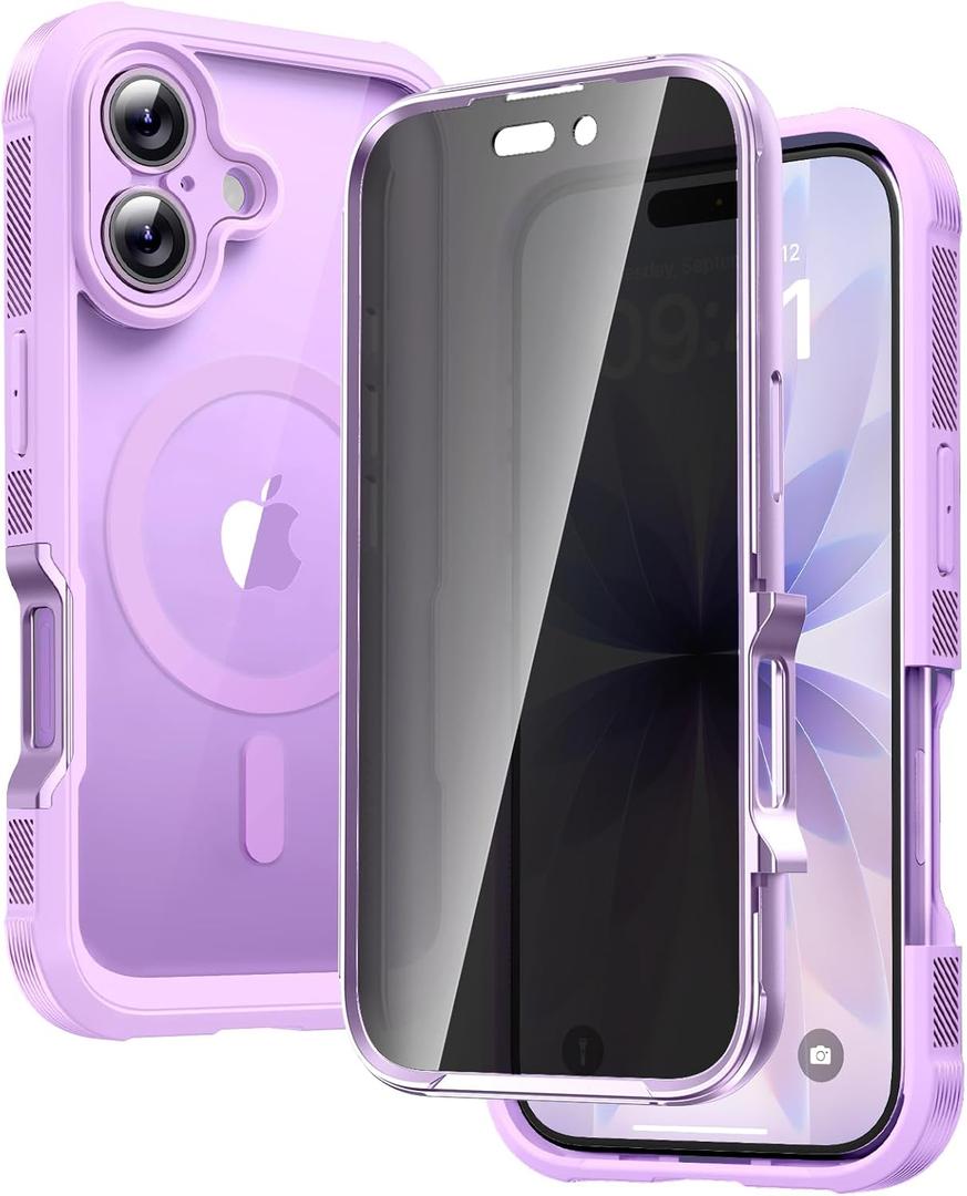 Diaclara Magnetic Designed for iPhone 17 Case 6.3'' [Full Camera Protection] Full Body Bumper with Privacy Screen Protector, [Compatible with MagSafe] Military Drop Proof Phone Case, Lavender Purple