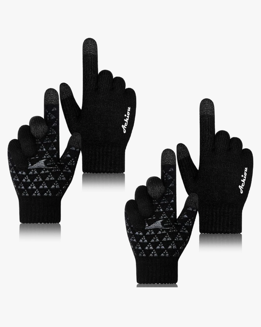 Achiou Winter Gloves for Men Women, 2 Pairs Touch Screen Texting Warm Running Gloves Thermal Soft Knit Lining, Elastic Cuff, Size: M