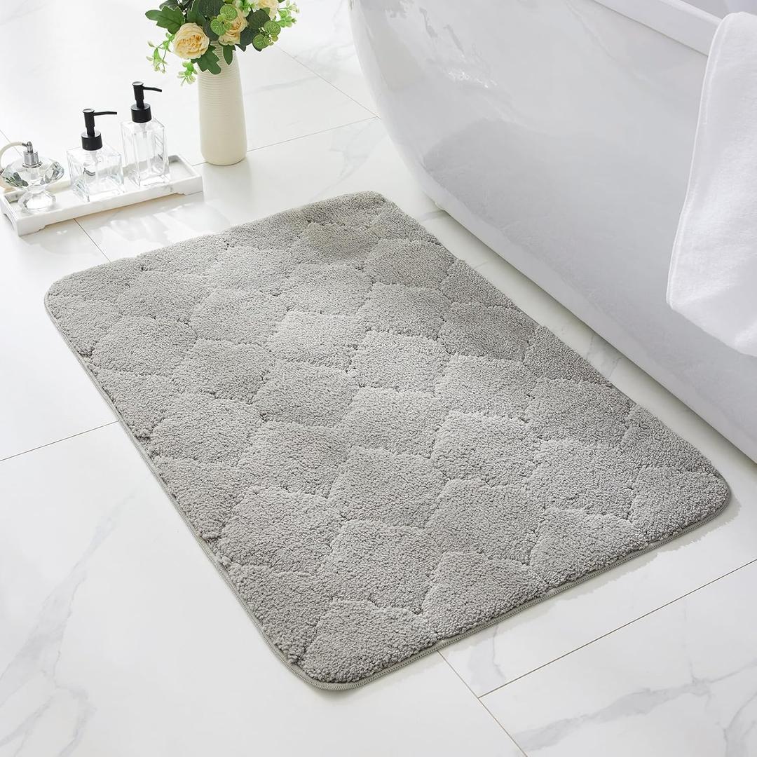 Ruggnovea Bathroom Rugs 24x17, Machine Washable Non Slip Bath Mat for Shower Floor, Absorbent Quick Dry Bathmat with Rubber Backing for Bathroom Floor, Tub, Shower and Home Decor, Grey