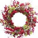Bibelot 20 inches Christmas Wreath Red Berry Wreath Artificial Cypress Pine Needles Leaves Wreath for Front Door Wreath for Home Farmhouse Holiday Party Festival Wall Decor (C)
