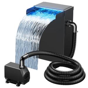 NFESOLAR Pond Waterfall Spillway Kit, Includes Large 7.8" W 13.4" H Stainless Waterfall Box, 660GPH Water Pump, Blue LED Lights for Garden Outdoor Pond 500-1500 Gallons N4213