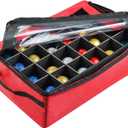 Ornament Storage Box - Zippered Lid Organizer with 48 Individual Compartments and Dividers for Christmas Bulbs and Decorations by Tiny Tim Totes (Red)