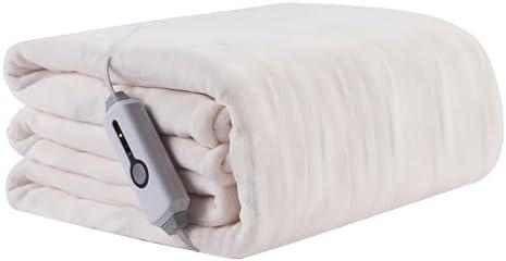 Electric Heated Blanket 50x60, Soft Coral Fleece with 4 Heating Levels and 10 Hours Auto-Off, Machine Washable, Cozy Plush Fabric for Home, White