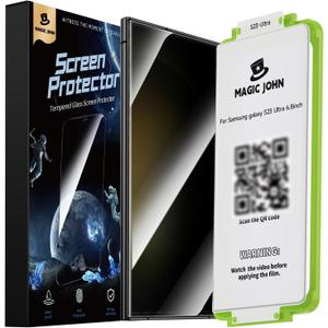 MAGIC JOHN 2 Pack for Samsung Galaxy S23 Ultra Privacy Screen Protector [Ceramic Film Material Not Glass] 6.8 inch,[100% Fingerprint ID Compatible] Easy Installation Tray, Shock-Resistant, 3D Curved,