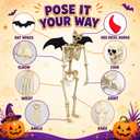 5.4 ft Halloween Skeleton Decorations, bat Demon Decor Life Size with Adjustable Joints for Outdoor Indoor Yard Lawn Haunted House Party Decor, Set A