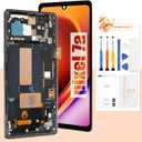 OLED Screen for Google Pixel 7A Screen Replacement for Pixel 7a 5G LCD Screen GWKK3,GHL1X,G0DZQ,G82U8 Touch Display Digitizer Assembly Repair Parts with Frame(Black with Fingerprint Function