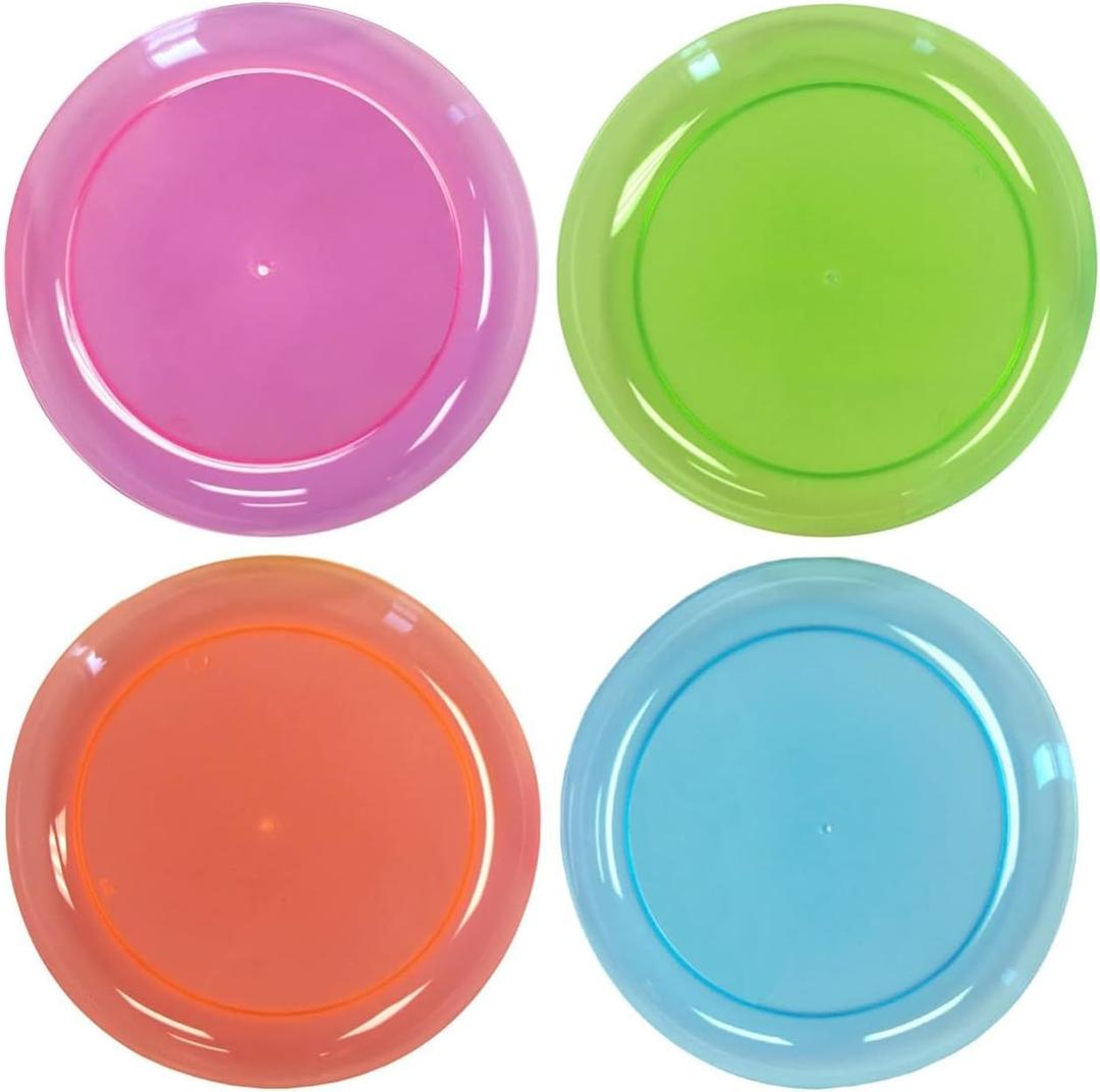 Party Essentials Hard Plastic 6-Inch Round Party/Dessert Plates, Assorted Neon, 80-Count