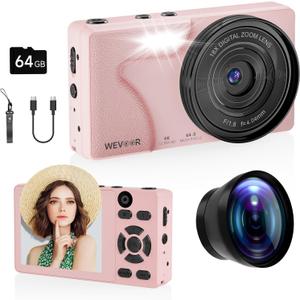 64MP 4K Vlogging Camera, 64GB Fast Autofocus Digital Camera with Dual Cam, Wide Lens, 2000mAh Battery and 18X Digital Zoom - Ideal for YouTube, Tiktok, Travel, Beginners Video Recording Creation
