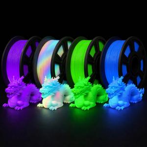 3D Printer Filament Bundle, Glow in The Dark Filament Multicolor, Green, Blue, Purple and Rainbow, PLA Filament 1.75 mm, Dimensional Accuracy +/- 0.03 mm, 250g X 4 Pack