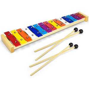 CeleMoon 15 Tone Natural Wooden Xylophone for Kids Toddler with Multi-Colored Metal Bars, Music Instrument for Preschool Educational Learning, Christmas Gifts Toys for Children Boys Girls