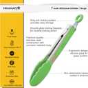 Mini Tongs with Silicone Tips 7 Inches Silicone Cooking Tongs, Set of 3 (Green)