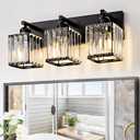 Black Bathroom Vanity Light 3 Lights, Crystal Bathroom Wall Light Fixtures Modern Vanity Light Over Mirror (Exclude Bulb), Black Straight