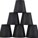 Set of 6 Clip-on Mini Chandelier Lamp Shades,3.5" x 5.1" x 5.5",Small Barrel,Handmade,Traditional Decorative,Natural Linen Lamp Shade,Modern European Style Bell Shade (Black)