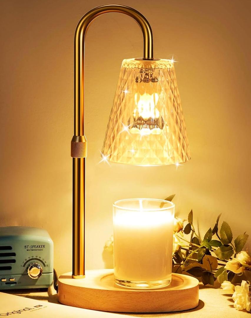 Candle Warmer Lamp with Timer - Adjustable Height, Electric Wax Melter in Gold for Cozy Aesthetic Bedroom Home Decor, Gift for Women, Mother, Friend, Birthday, Christmas