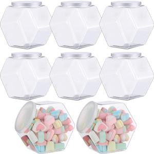 Yahenda 8 Pcs Hexagon Plastic Jars Cookie Jars with Airtight Lids Clear Candy Jar Wide Round Mouth Snacks Dog Food Candy Containers Reusable Coffee Display for Gifts and Storage(30 oz)