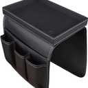 Couch Remote Caddy Control Holder Sofa Organizer with Detachable Wooden Snack Tray for Recliner Mattresses Chair Armrests with 4 Slots - 1 Large Pockets and 3 Small Pockets (Black) (Black)