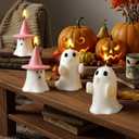 2 x Minatee 4 Pieces Halloween Ghost Candles Large Scented Spooky Cute Pink Witch Hat Candles Gifts for Halloween Party Boo Basket Stuffers Home Table Decor, 2 Style (White)