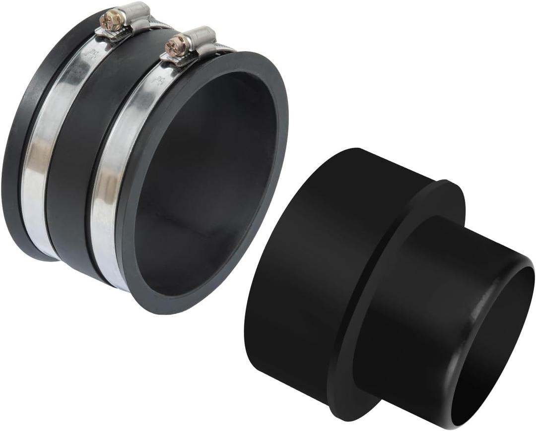 POWERTEC 70475 4-Inch to 3-Inch Reducer and 4 Inch Dust Control Flex Cuff with Steel Hose Clamps, Hose Connector Rubber Cuff Coupler for Woodworking Dust Collection Fittings Accessories