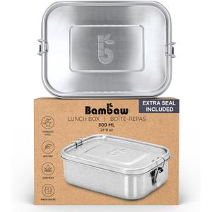 Bambaw Stainless Steel Bento Box 27 oz, Metal Lunch Box with Compartments, Leakproof Stainless Steel Lunch Container, BPA free Dishwasher Safe Metal Lunchbox