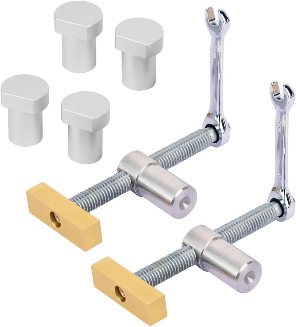 2 PCS 3/4 Inch Bench Dog Clamps, Woodworking Clamp with 4 Bench Dogs, CNC Precision Machined, Low Profile Design, Easy to Use, Stainless Steel & Brass