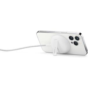 Belkin Wireless Charger, Fast Charging Up to 15W w/Official Made-for-MagSafe Module and Pad Style, Metal Kickstand for iPhone 14, 14 Plus, 14 Pro, 14 Pro Max, 13, 12 and Other MagSafe iPhones - White