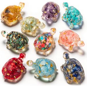 10Pcs Crystal Turtle Figurine Set Sea Turtle Resin Decor Healing Crystal Animal Statues for Home, Office, Fish Tank, Desk, Shelf