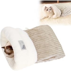 Cat Sleeping Bag Bed, Winter Soft Plush Sack Self Warming Cave Bed for Indoor Cats, 360Wrap Comfortable Pet Snuggle Sack, Soft Plush Large - Size L (Brown)