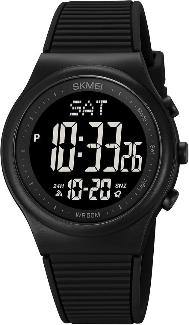 Digital Watch for Women Waterproof Stopwatch Sports Watches for Mens and Womens Unisex Outdoor Rubber Strap Multifunction Wristwatch with Luminous Display (Black/Black)