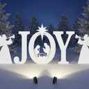 Christmas Joy Nativity and Angels Outdoor Decoration with Spotlight, JOY Christmas Nativity Scene Yard Signs Lawn Decor Weather Resistant PVC Silhouette Outdoor, White