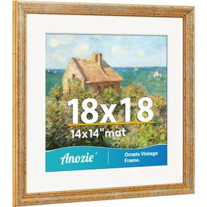 Vintage 18x18 Frame, Antique Gold Photo Frames with Plexiglass Front,Ornate Square 18x18 Picture Frame Display 14x14 with Mat or 18 x 18 Frame Without, Wall Décor,1 Pack,Silver