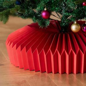 26in Christmas Tree Collar, Honeycomb Folded Paper Basket Skirt Collars, Christmas Tree Ring Base Stand Cover for Holiday Home Decoration(Red)