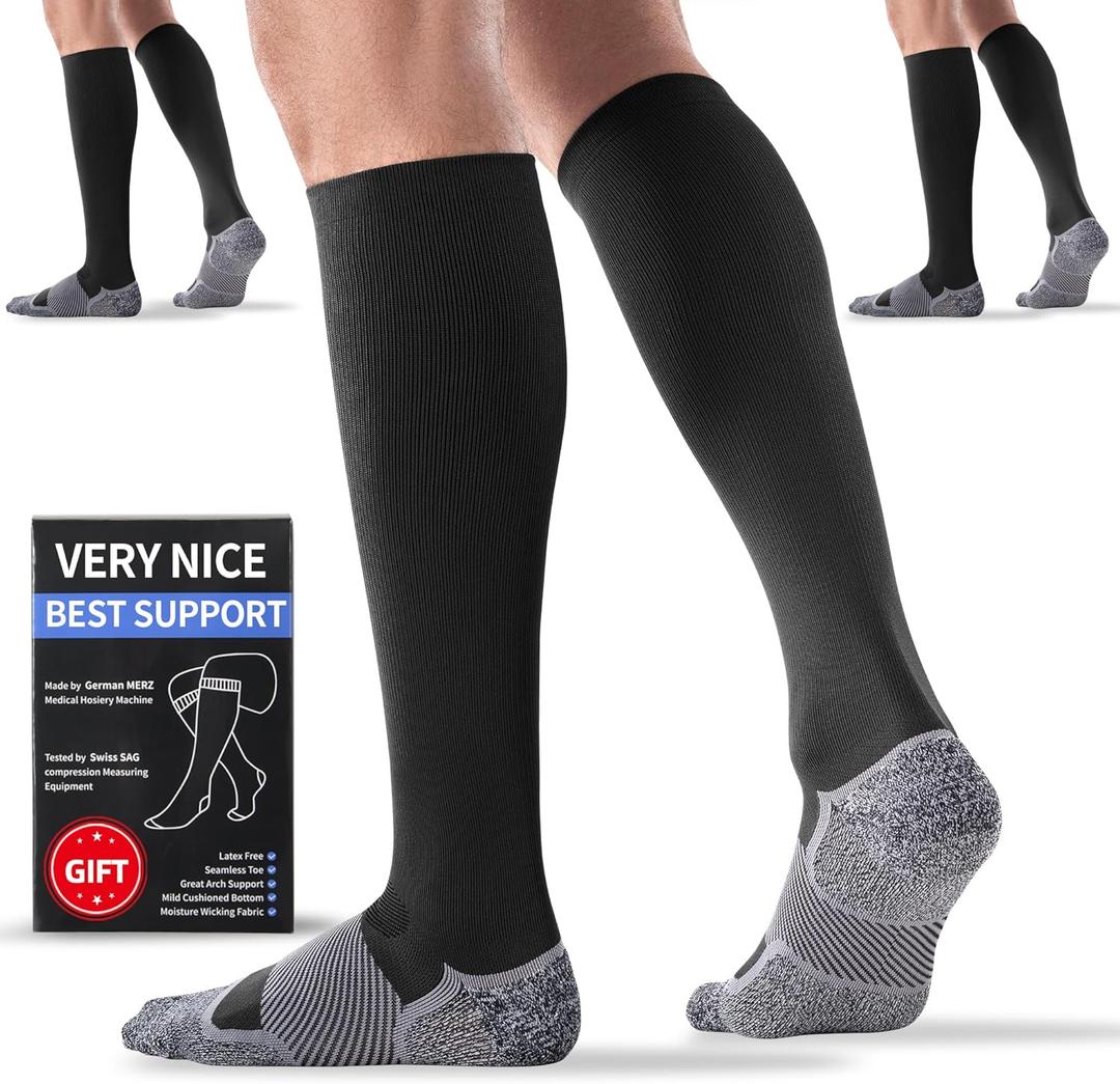 Medical Compression Socks 20-30 mmHg for Men Women (3 Pairs) - Best Support for All Day Wear, Pain Relief, Circulation (XX-Large, Black)