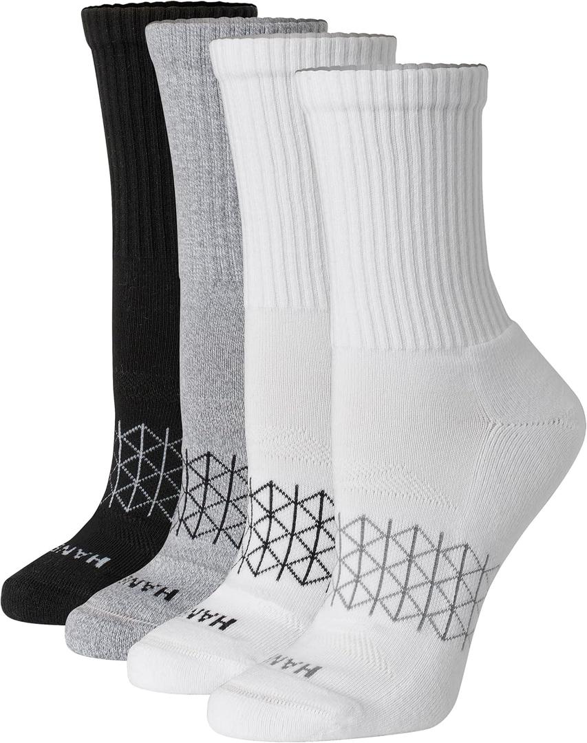 Hanes Women's Cushioned Crew Socks, Absolute Active Crew Socks For Women, Seamless Toe, 4-Pairs (5-9, Grey)